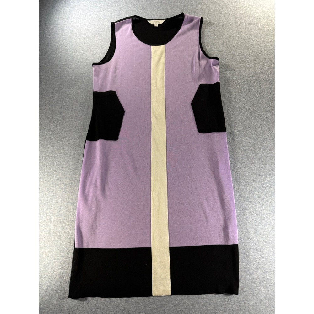 Misook Womens Purple Black Colorblock Knit Sleeveless Sheath Dress Size M